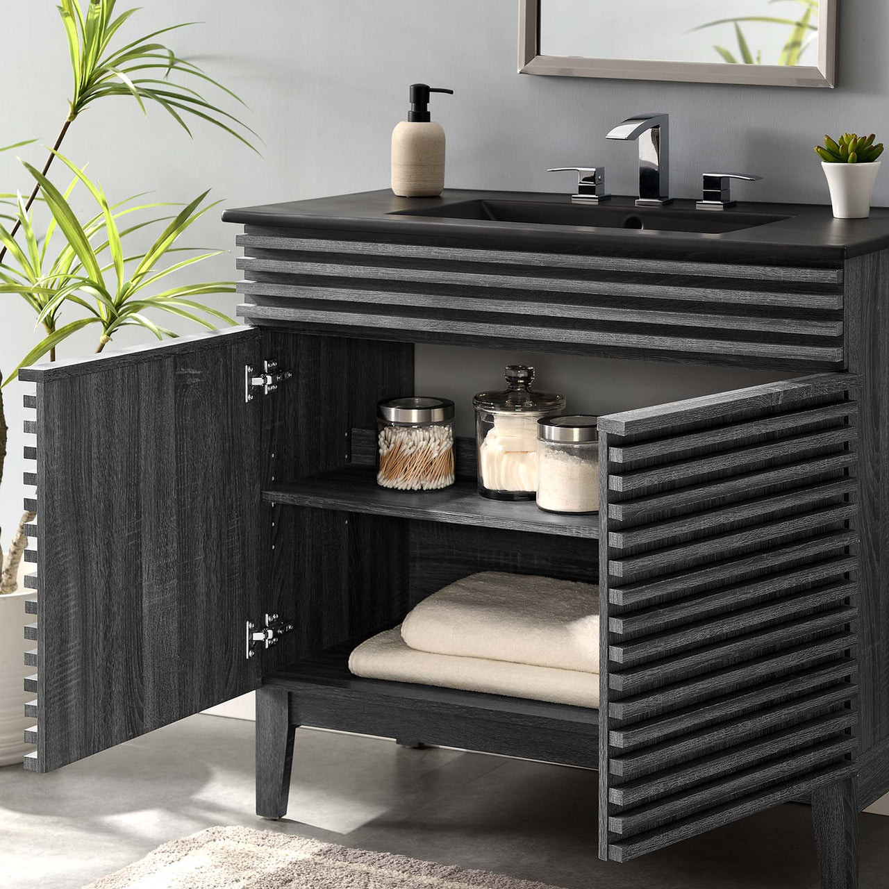 Ventra Vanity Unit, Large, Charcoal & Black