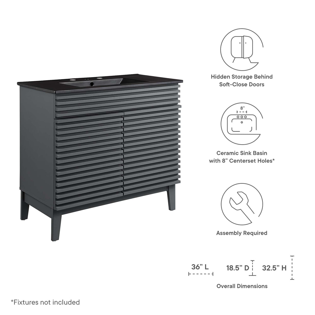 Ventra Vanity Unit, Large, Gray & Black