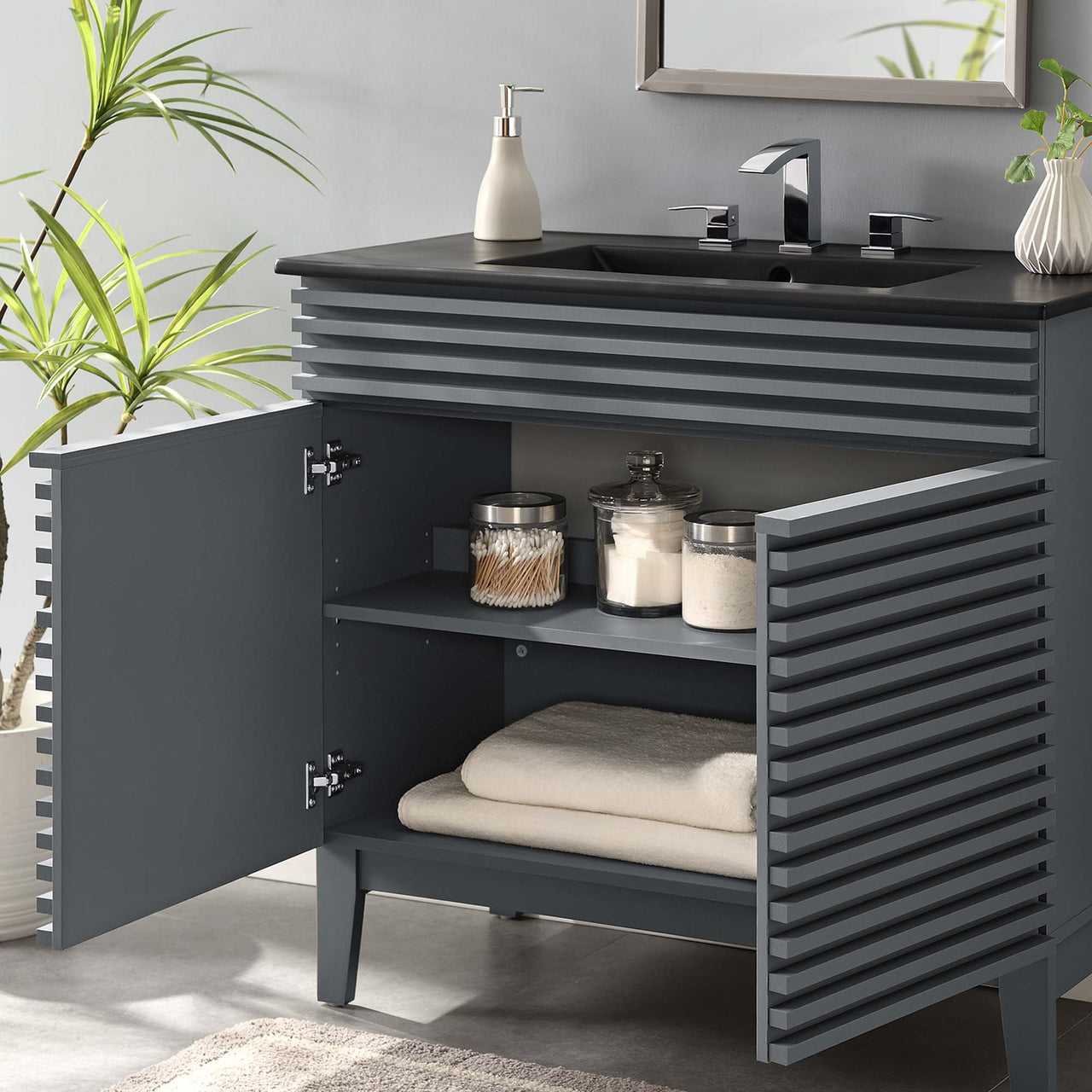 Ventra Vanity Unit, Large, Gray & Black