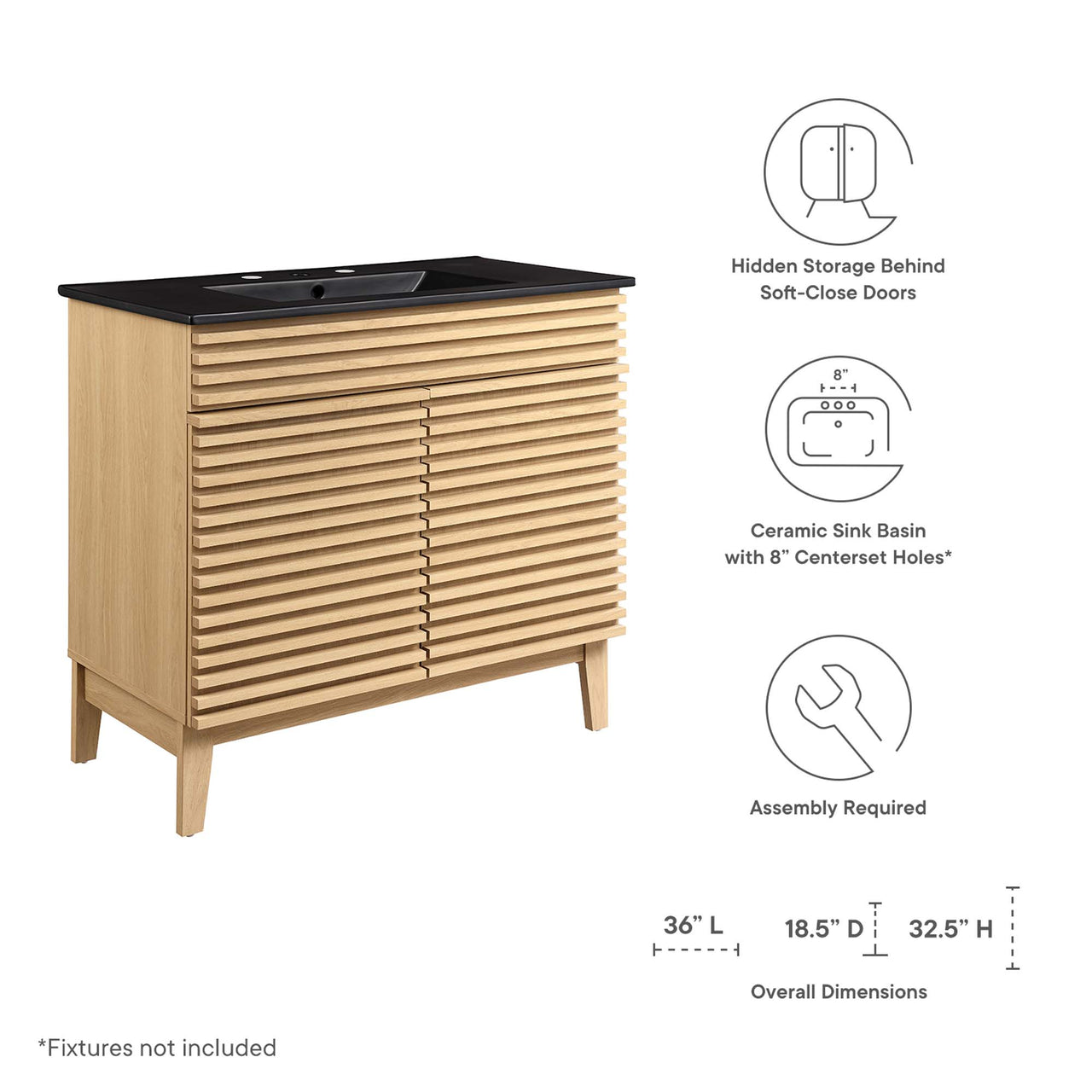 Ventra Vanity Unit, Large, Oak & Black