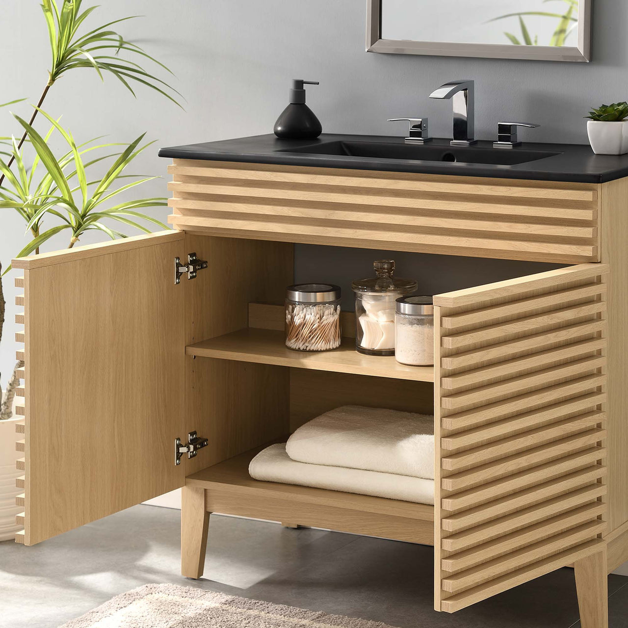 Ventra Vanity Unit, Large, Oak & Black