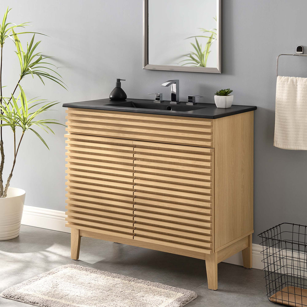 Ventra Vanity Unit, Large, Oak & Black