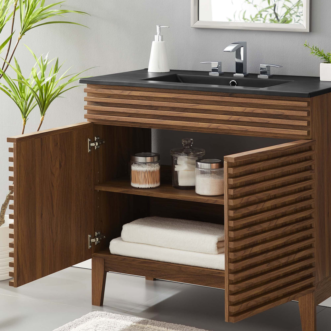 Ventra Vanity Unit, Large, Walnut & Black
