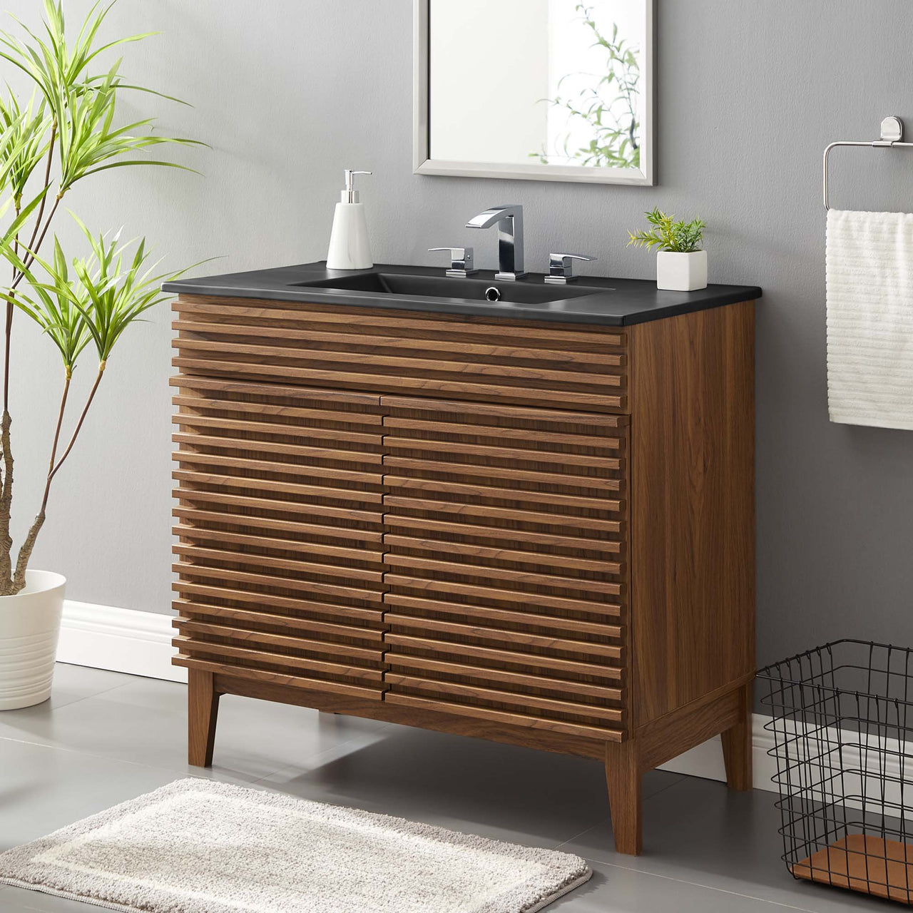 Ventra Vanity Unit, Large, Walnut & Black
