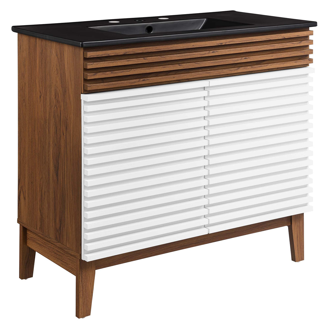 Ventra Vanity Unit, Large, White, Walnut and Black