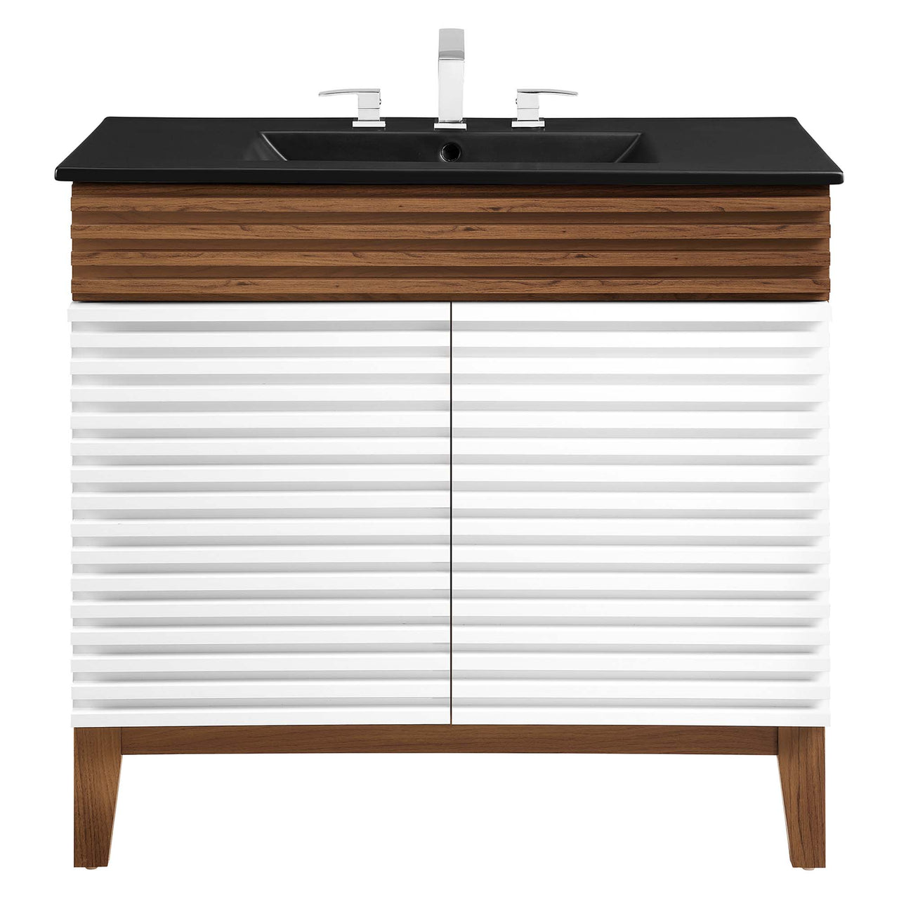 Ventra Vanity Unit, Large, White, Walnut and Black