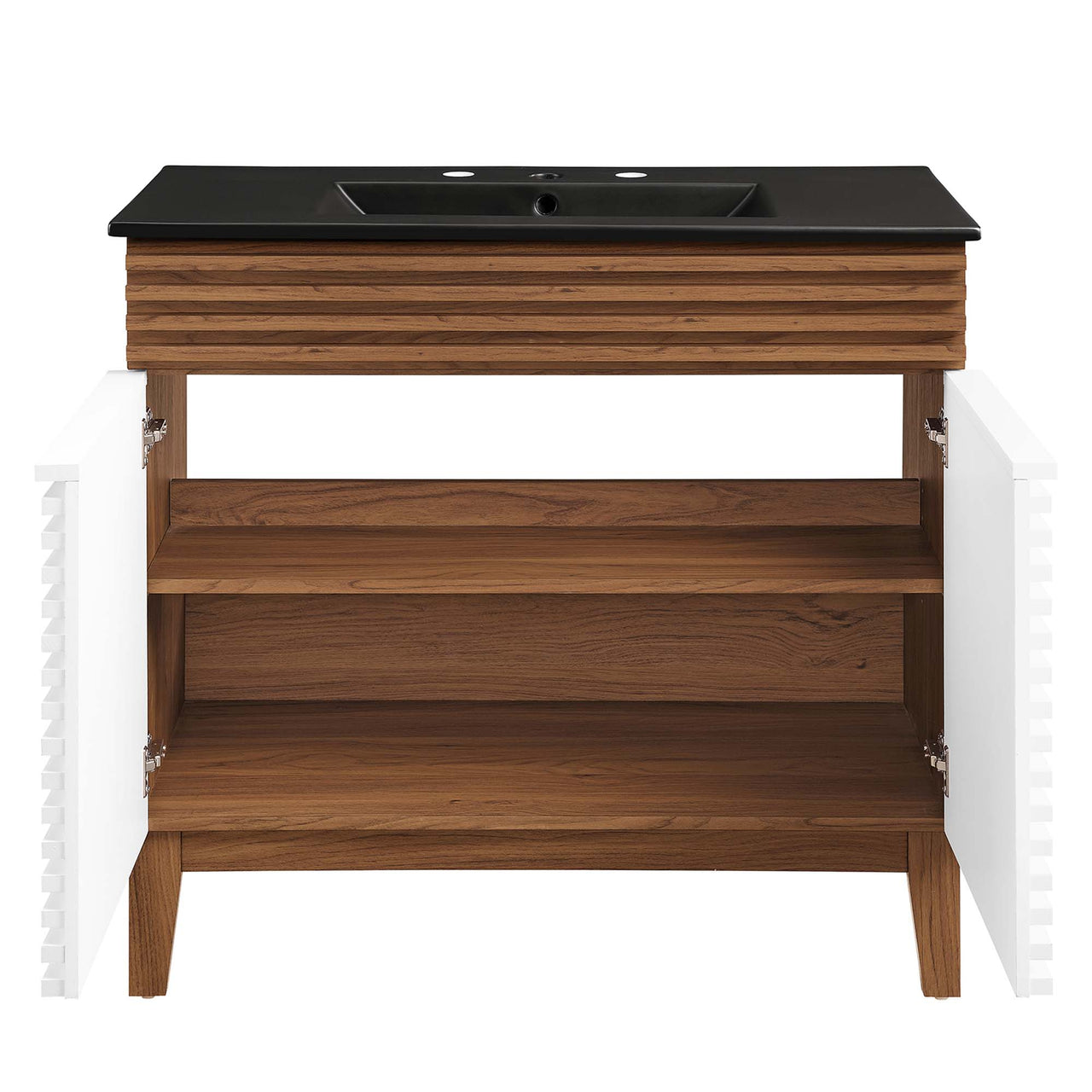 Ventra Vanity Unit, Large, White, Walnut and Black
