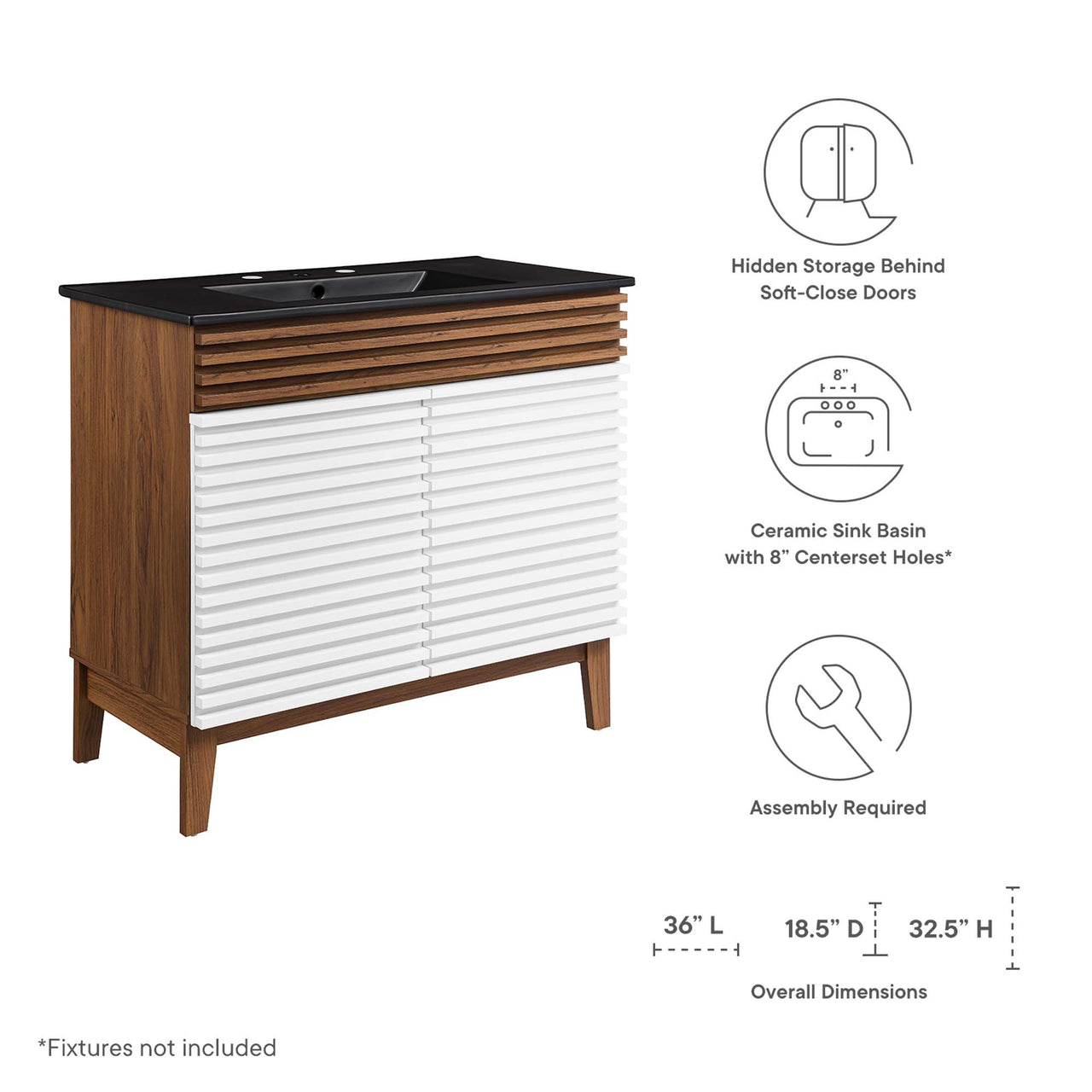 Ventra Vanity Unit, Large, White, Walnut and Black