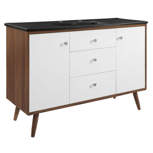 Erisen Single Sink Vanity Unit, Extra Large, Walnut & Black