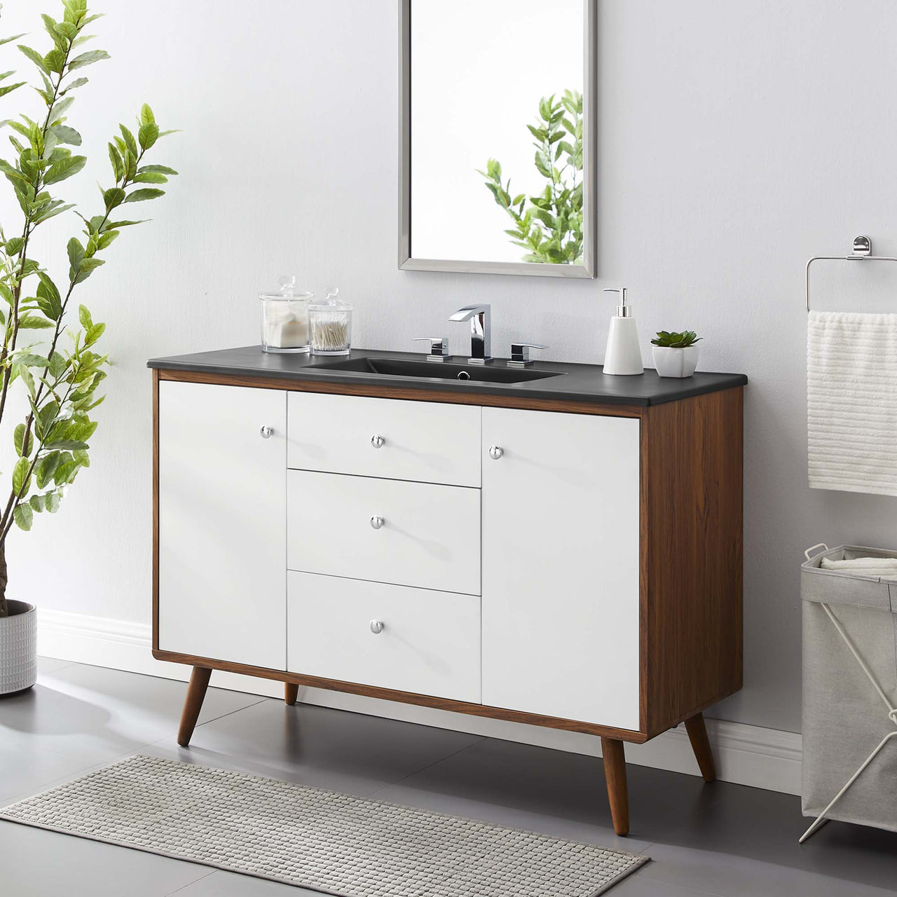 Erisen Single Sink Vanity Unit, Extra Large, Walnut & Black