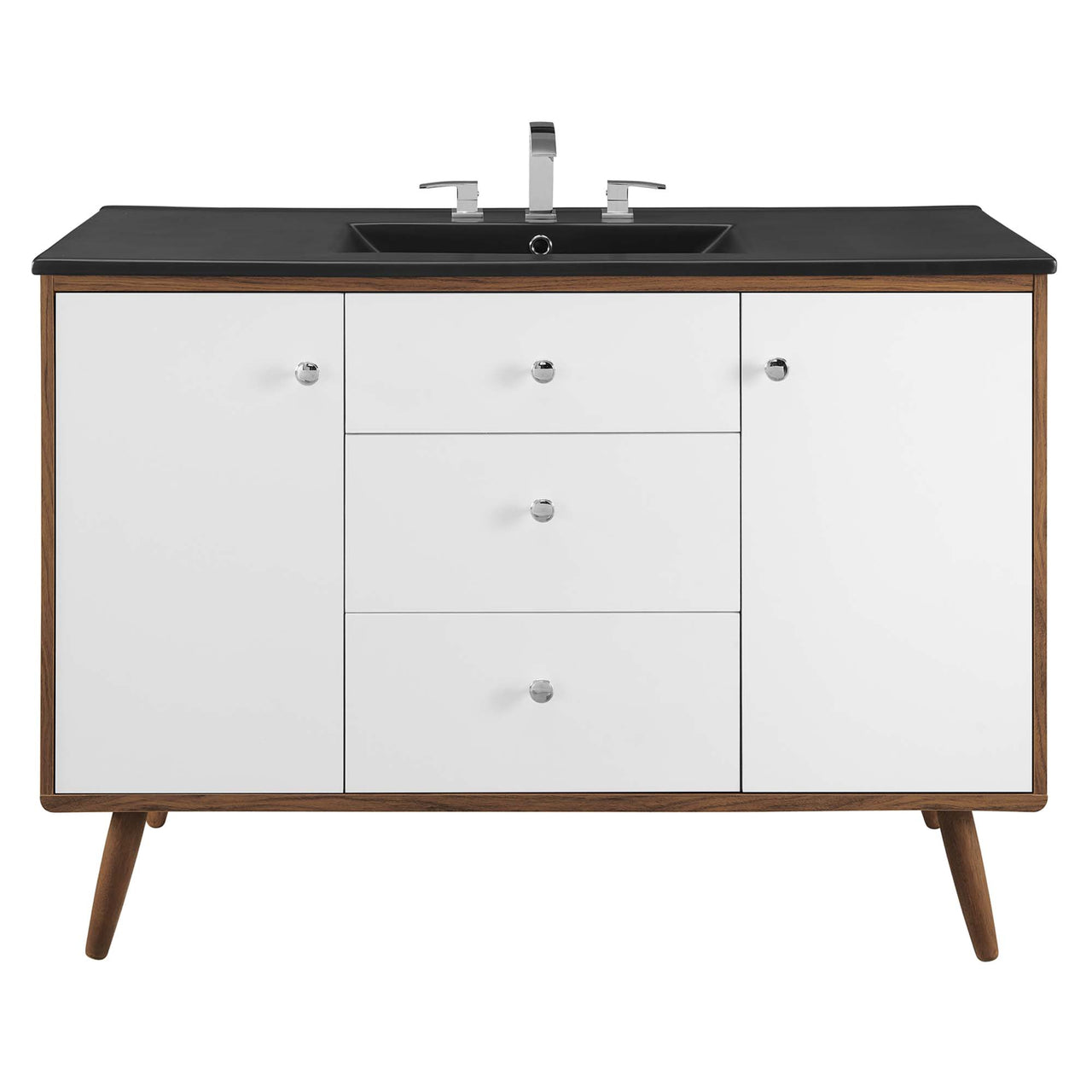 Erisen Single Sink Vanity Unit, Extra Large, Walnut & Black