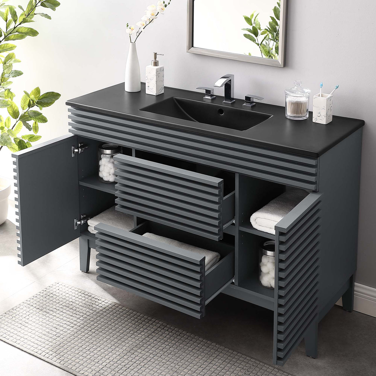 Ventra Single Sink Vanity Unit, Extra Large, Gray & Black