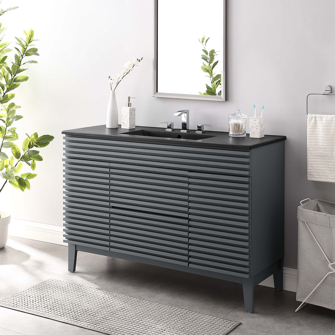 Ventra Single Sink Vanity Unit, Extra Large, Gray & Black