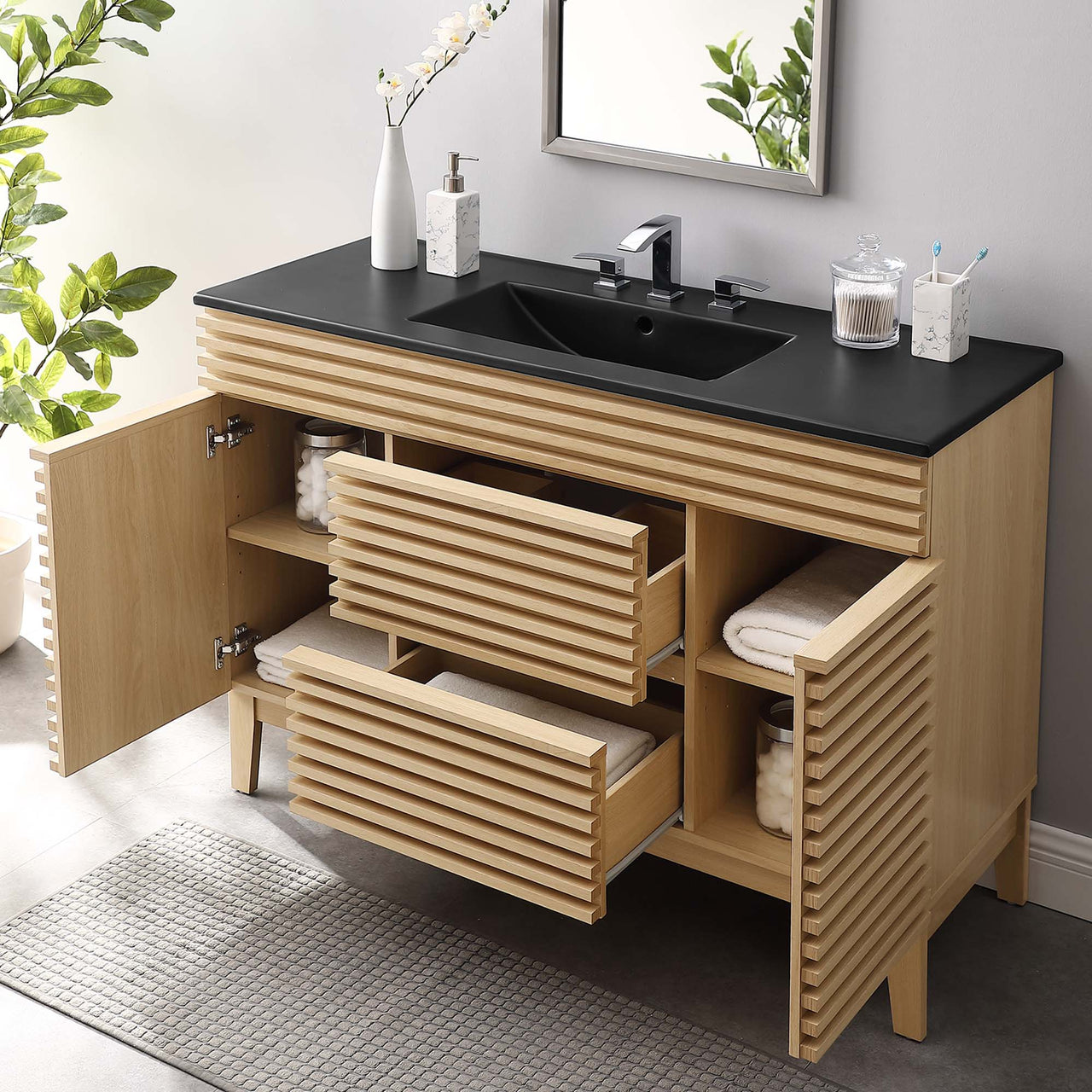 Ventra Single Sink Vanity Unit, Extra Large, Oak & Black