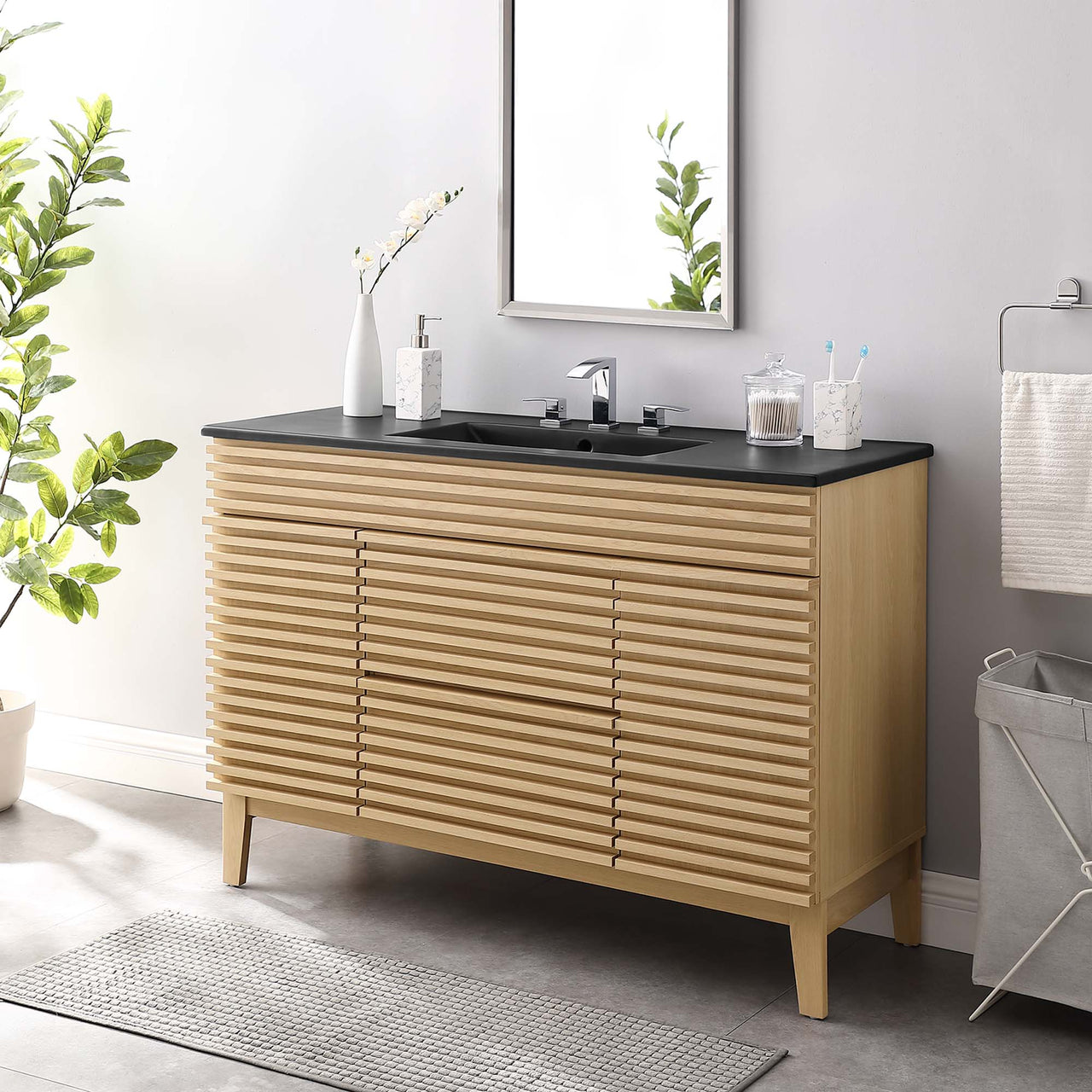 Ventra Single Sink Vanity Unit, Extra Large, Oak & Black