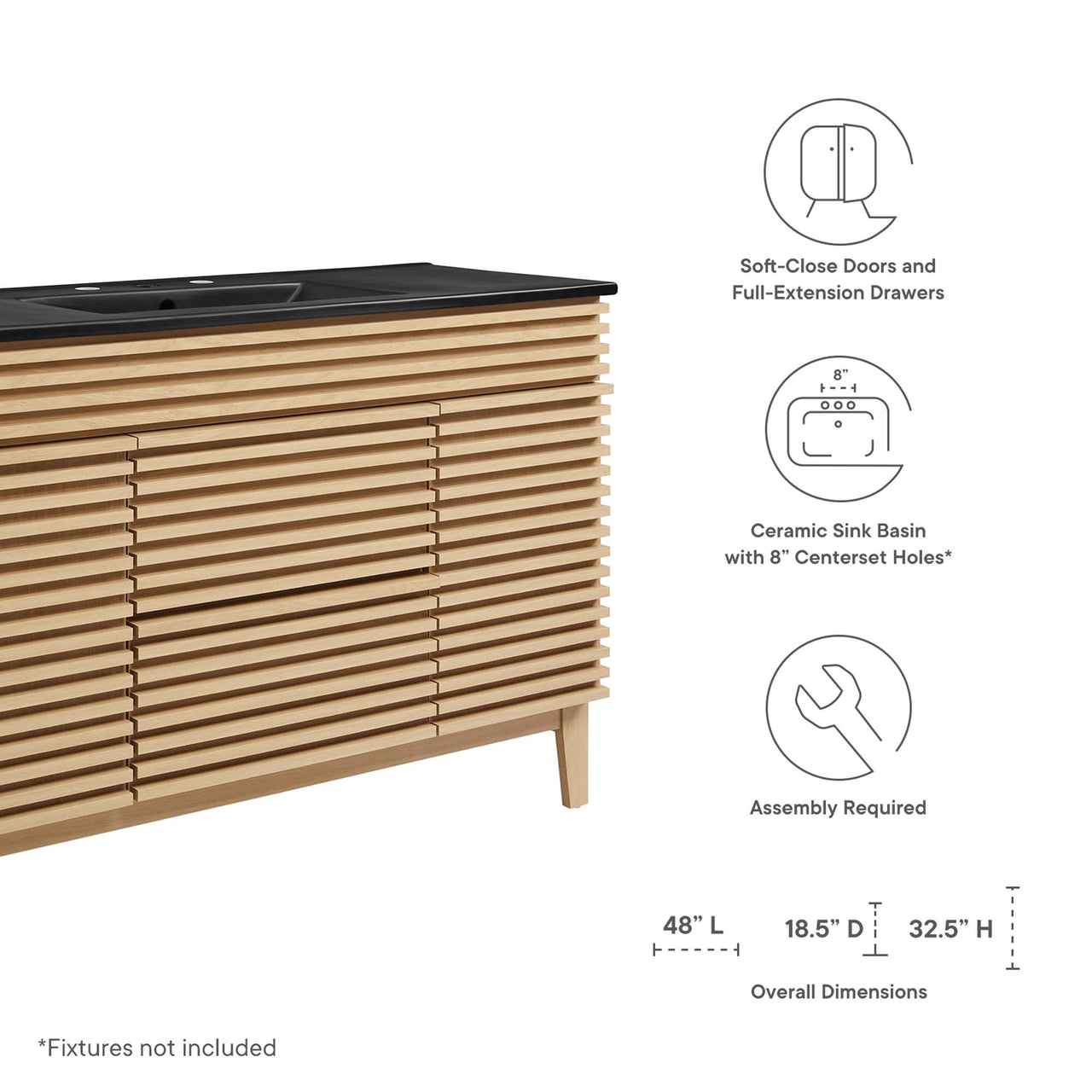 Ventra Single Sink Vanity Unit, Extra Large, Oak & Black