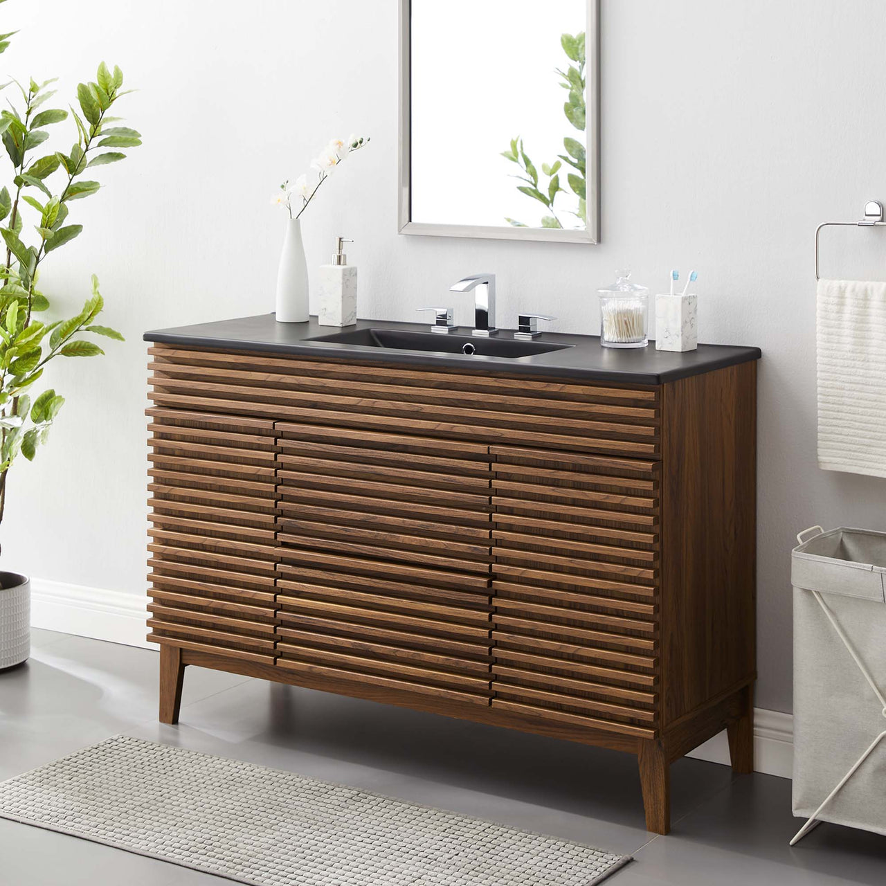 Ventra Single Sink Vanity Unit, Extra Large, Walnut & Black