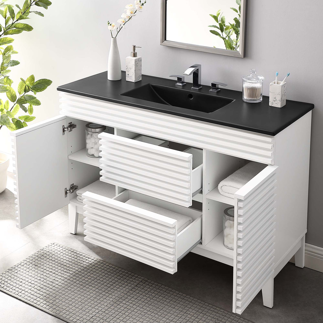 Ventra Single Sink Vanity Unit, Extra Large, White & Black