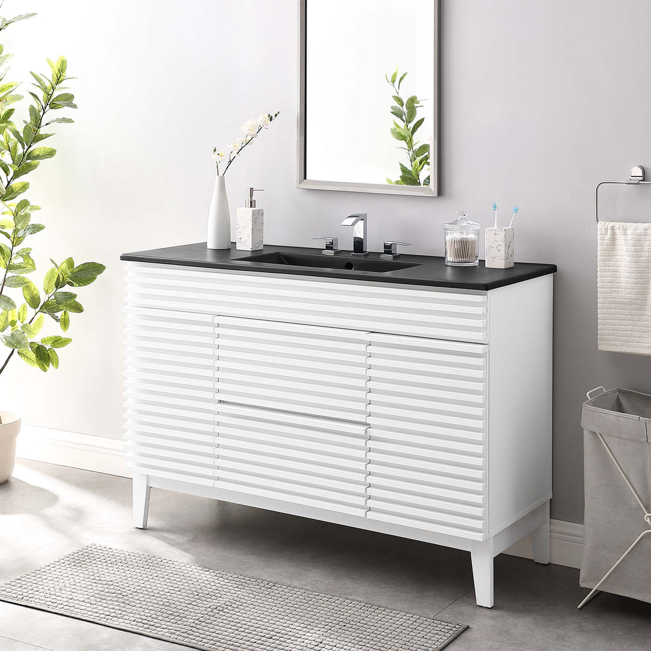 Ventra Single Sink Vanity Unit, Extra Large, White & Black
