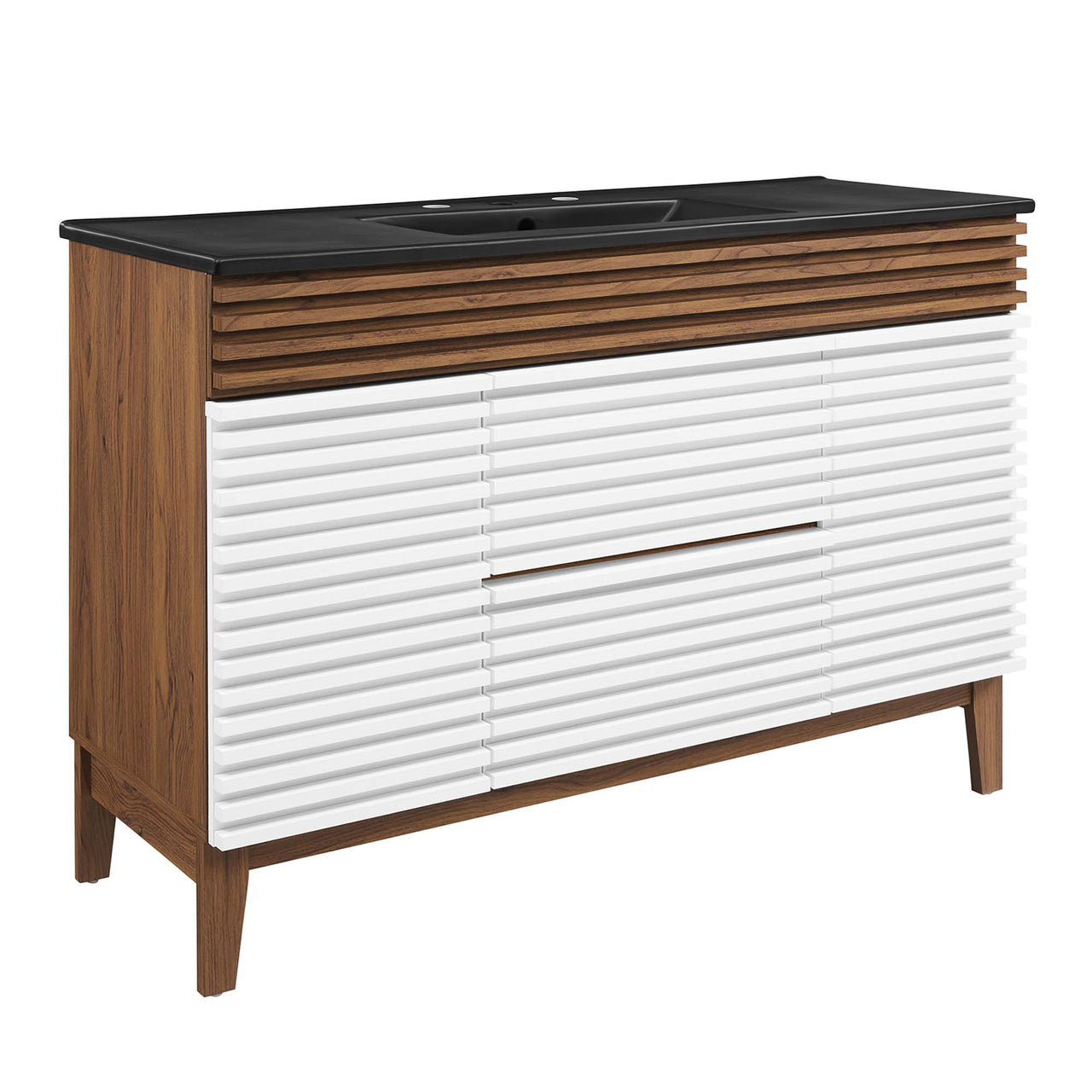 Ventra Single Sink Vanity Unit, Extra Large, White, Walnut and Black