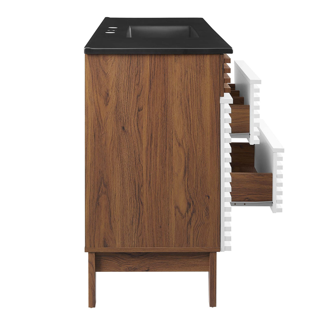 Ventra Single Sink Vanity Unit, Extra Large, White, Walnut and Black
