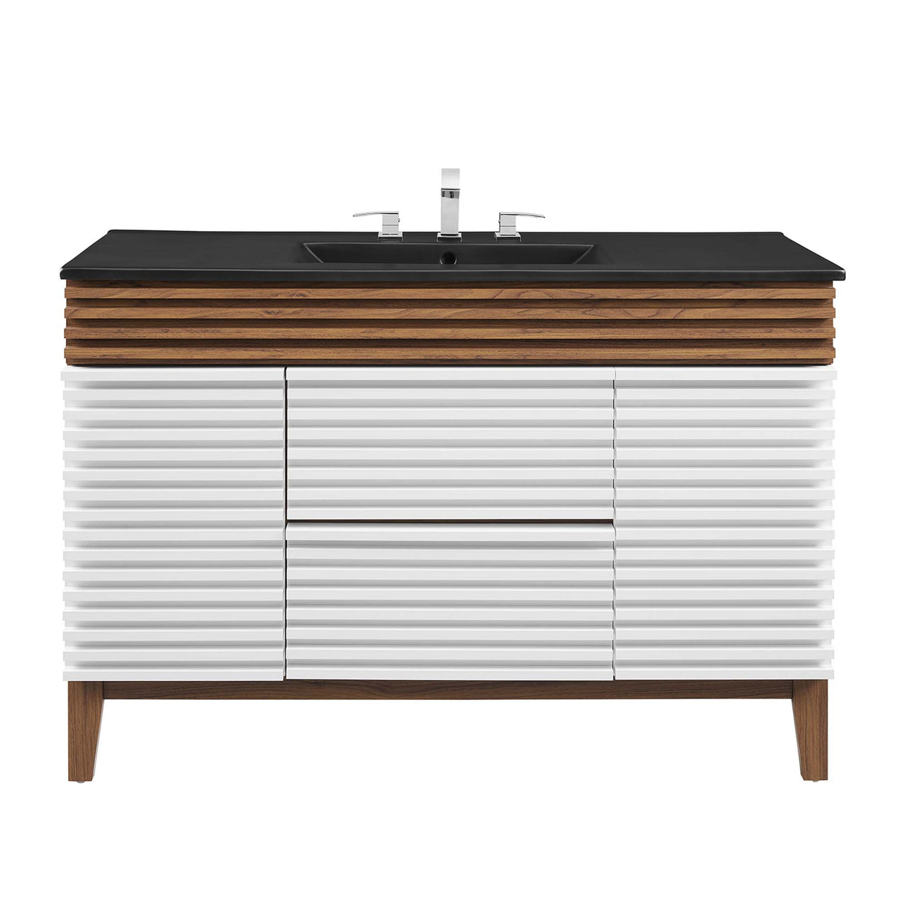Ventra Single Sink Vanity Unit, Extra Large, White, Walnut and Black