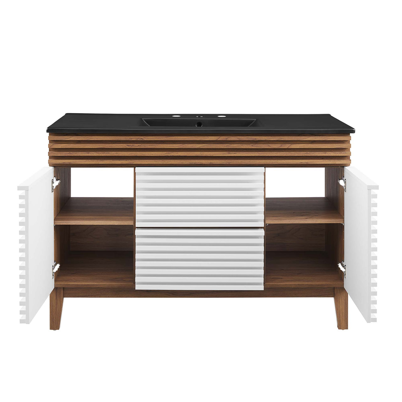 Ventra Single Sink Vanity Unit, Extra Large, White, Walnut and Black