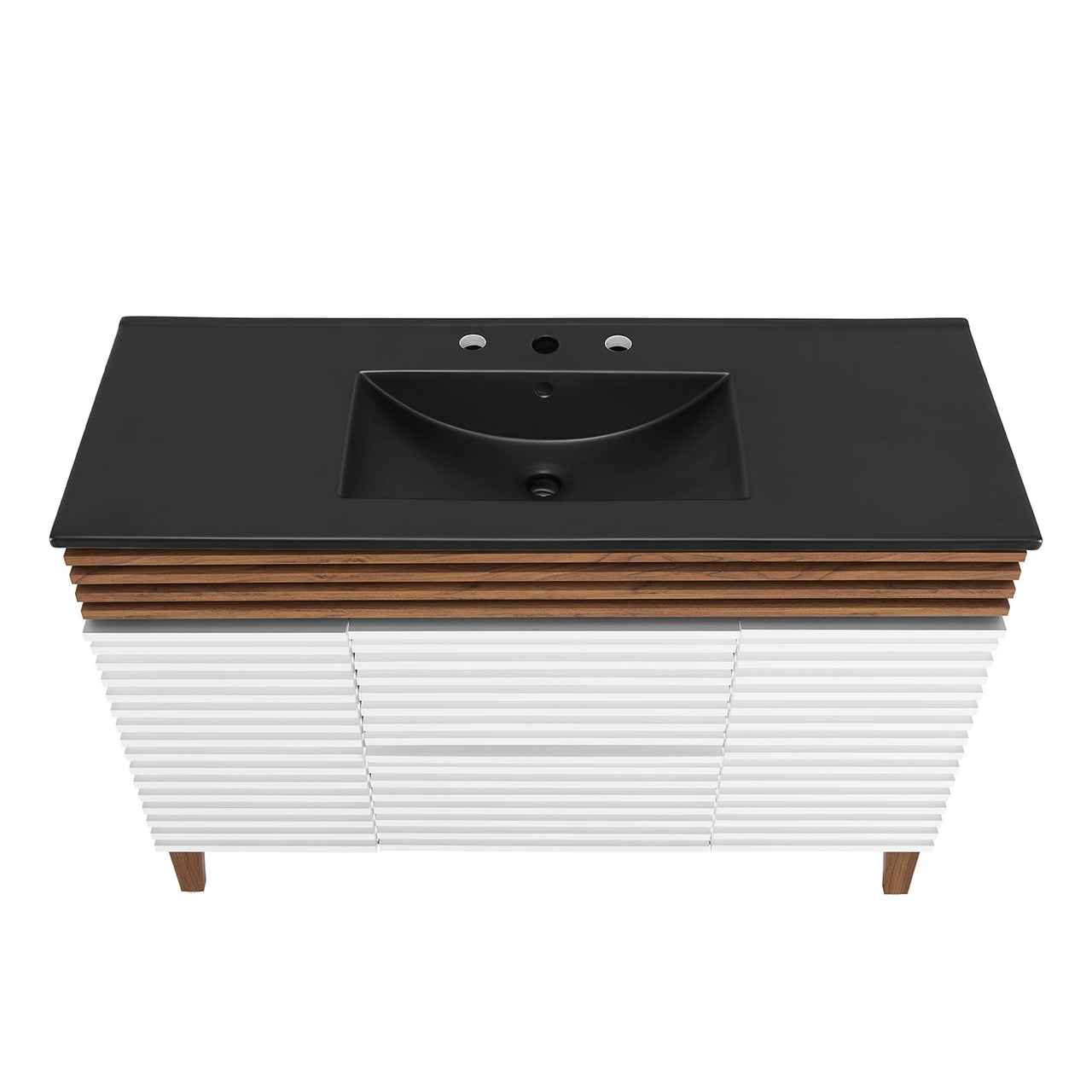 Ventra Single Sink Vanity Unit, Extra Large, White, Walnut and Black