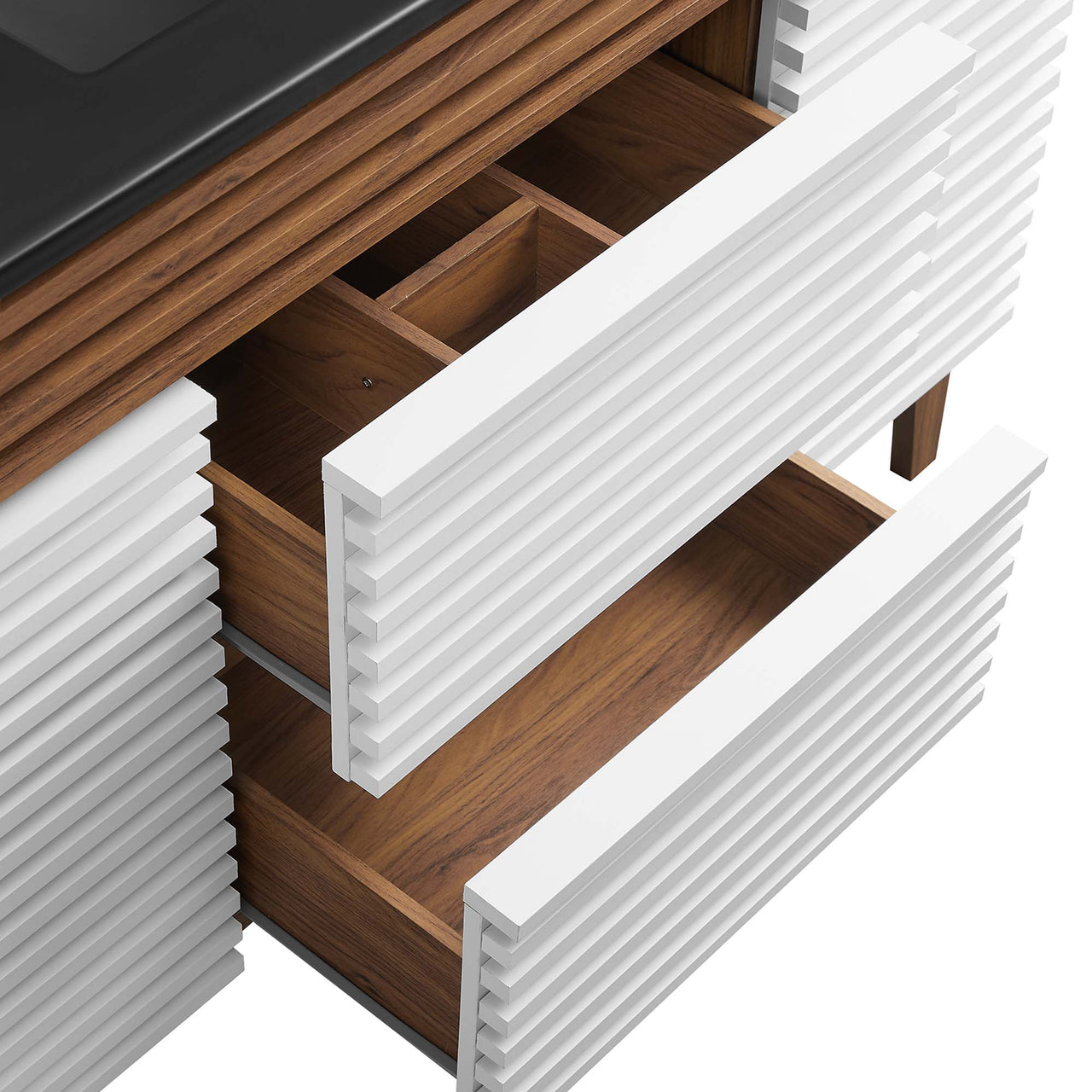 Ventra Single Sink Vanity Unit, Extra Large, White, Walnut and Black