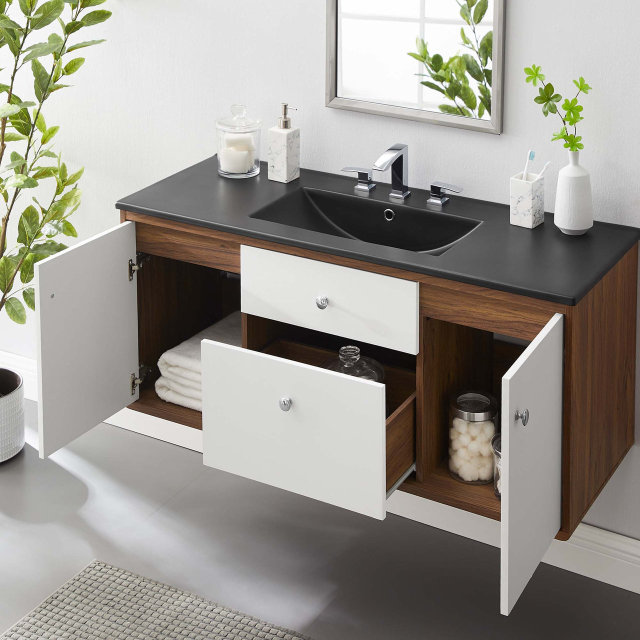 Erisen Floating Vanity Unit, Extra Large, Walnut & Black