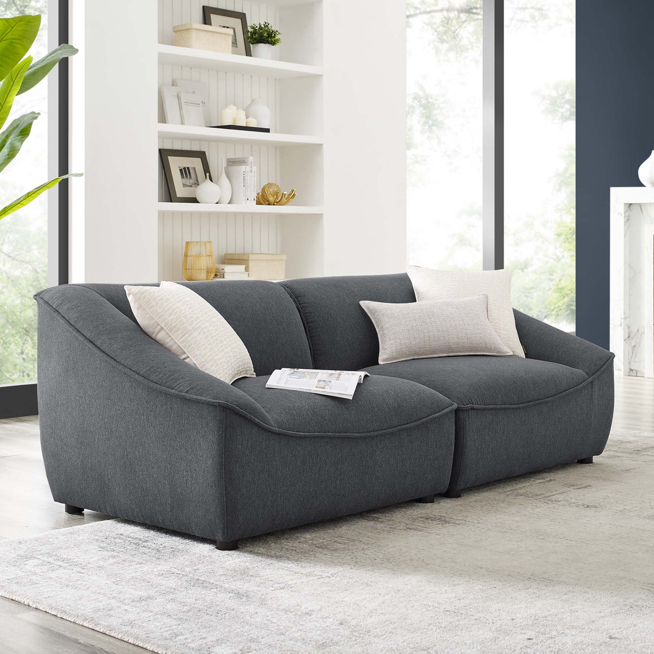 Rise 2-Piece Loveseat Sectional, Charcoal