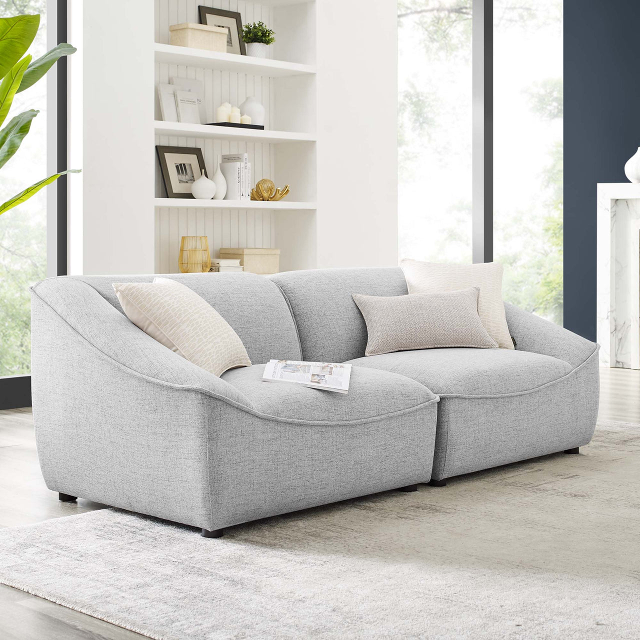 Rise 2-Piece Loveseat Sectional, Light Gray