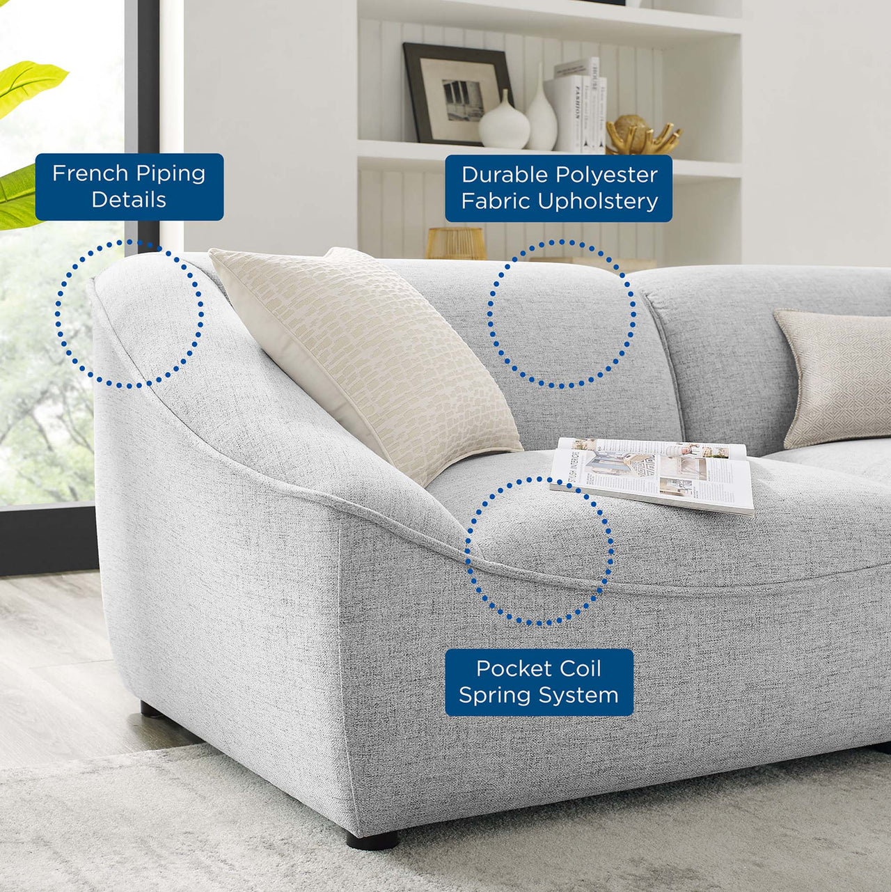 Rise 2-Piece Loveseat Sectional, Light Gray