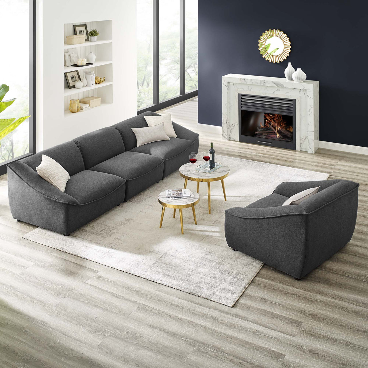 Rise 4-Piece Lounging Set, Charcoal