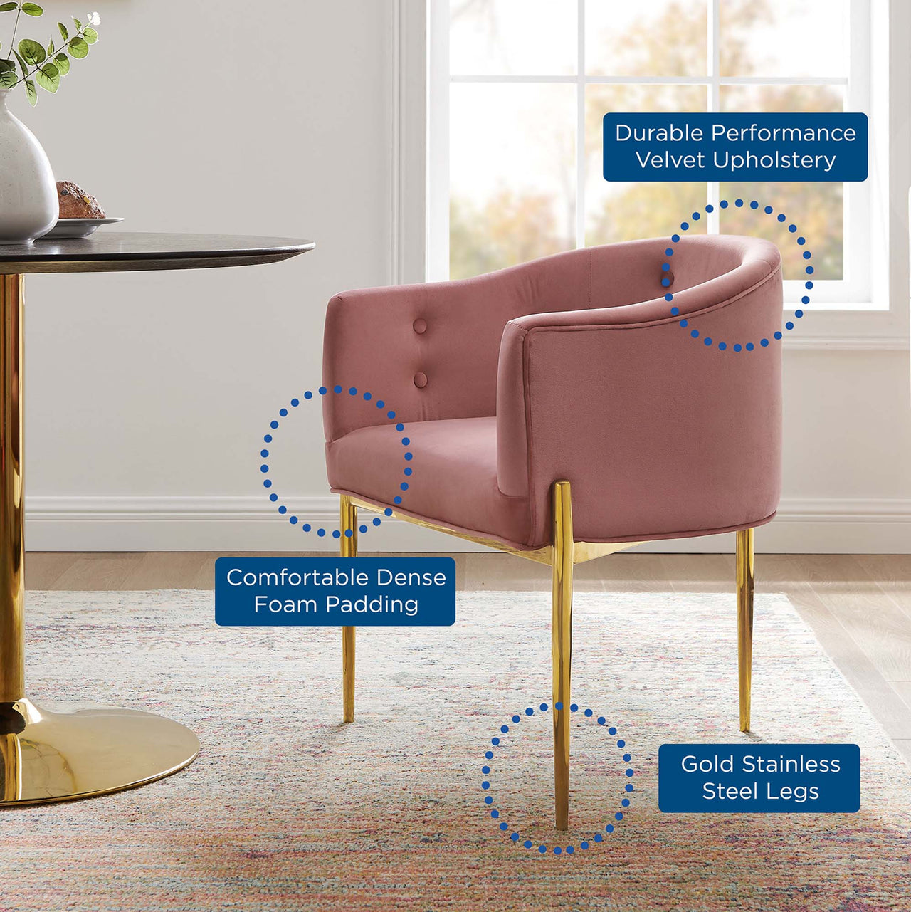 Civetta Upholstered Velvet Chairs Set of 2, Dusty Rose