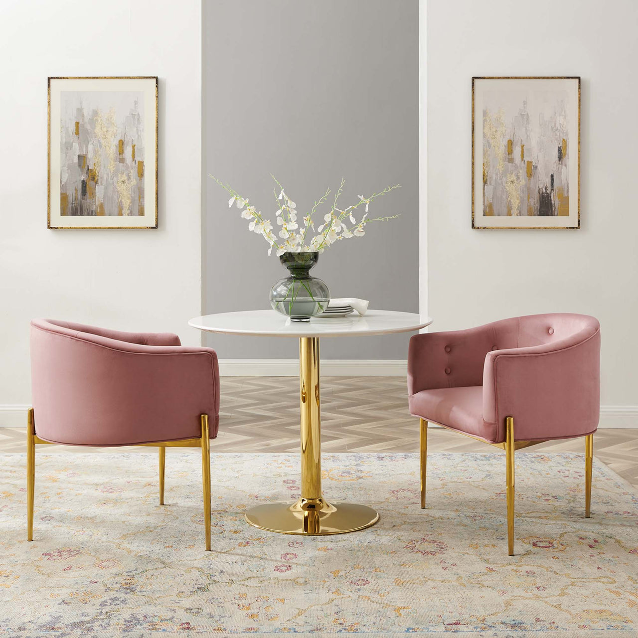Civetta Upholstered Velvet Chairs Set of 2, Dusty Rose