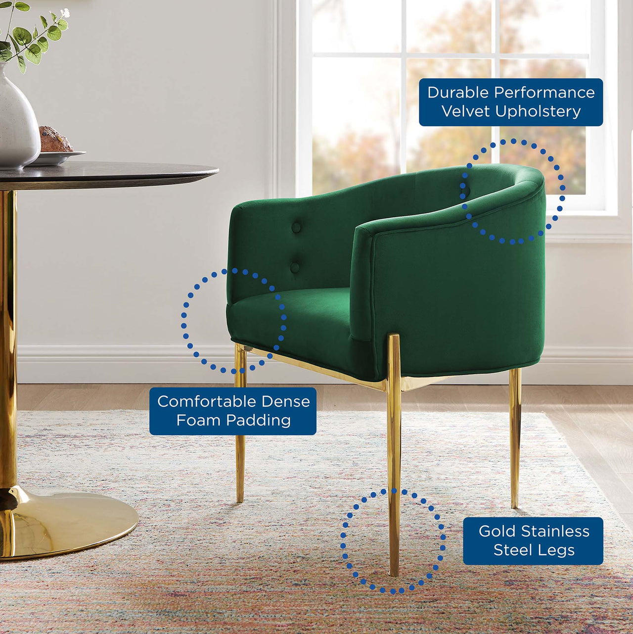 Civetta Upholstered Velvet Chairs Set of 2, Emerald
