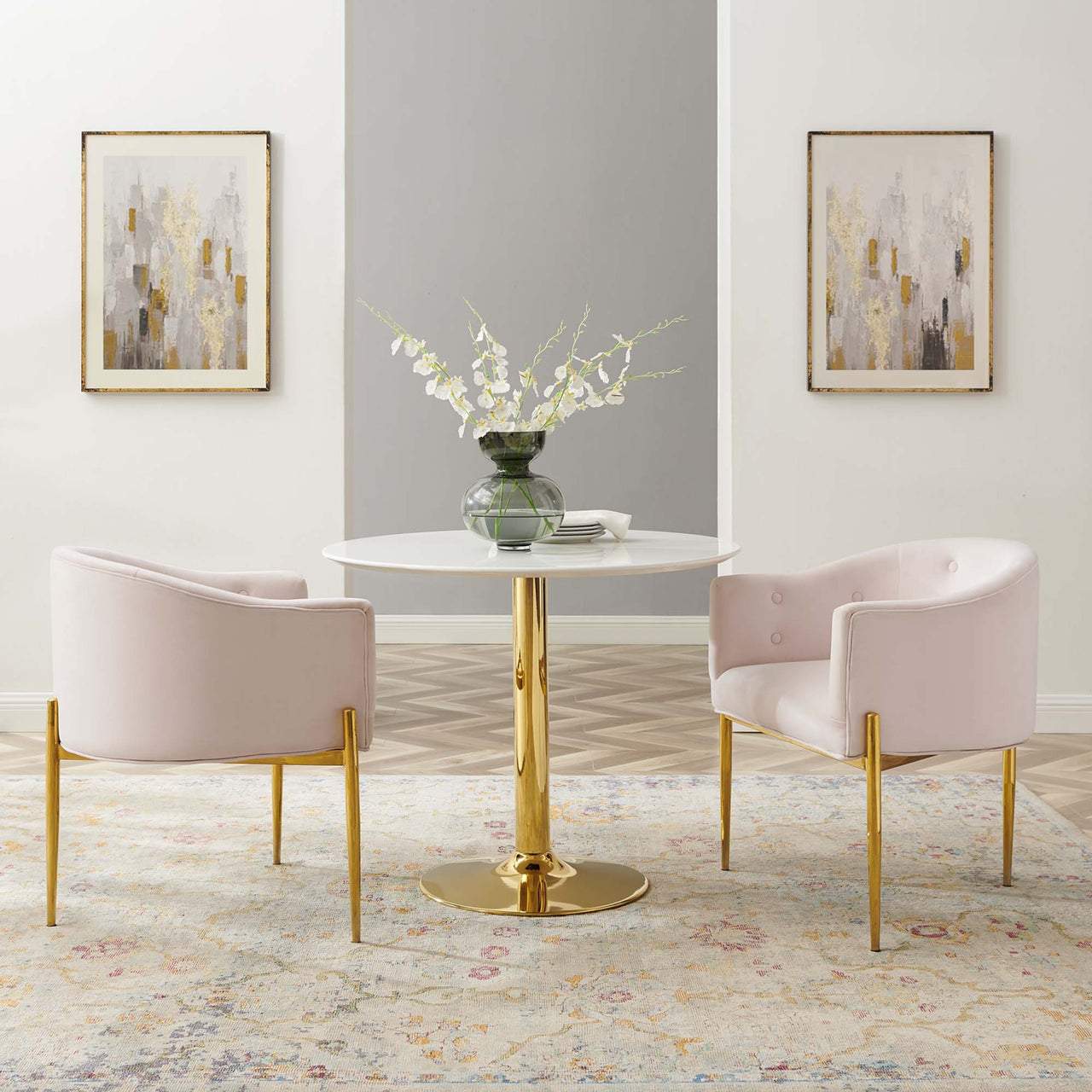 Civetta Upholstered Velvet Chairs Set of 2, Pink