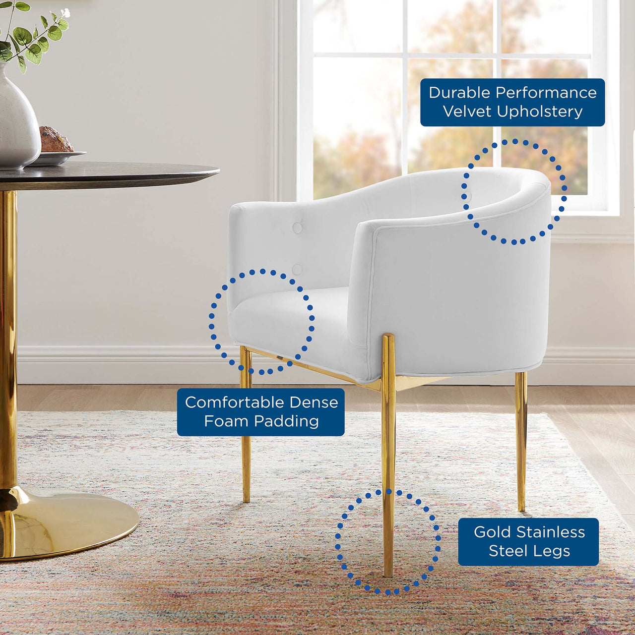 Civetta Upholstered Velvet Chairs Set of 2, White