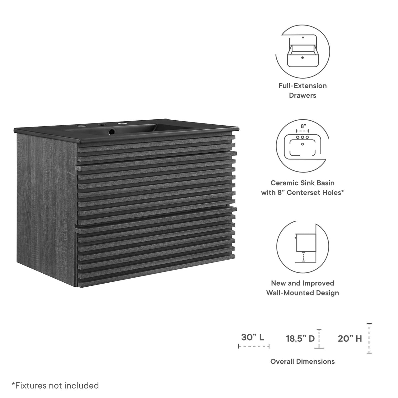 Ventra Floating Vanity Unit, Medium, Charcoal & Black