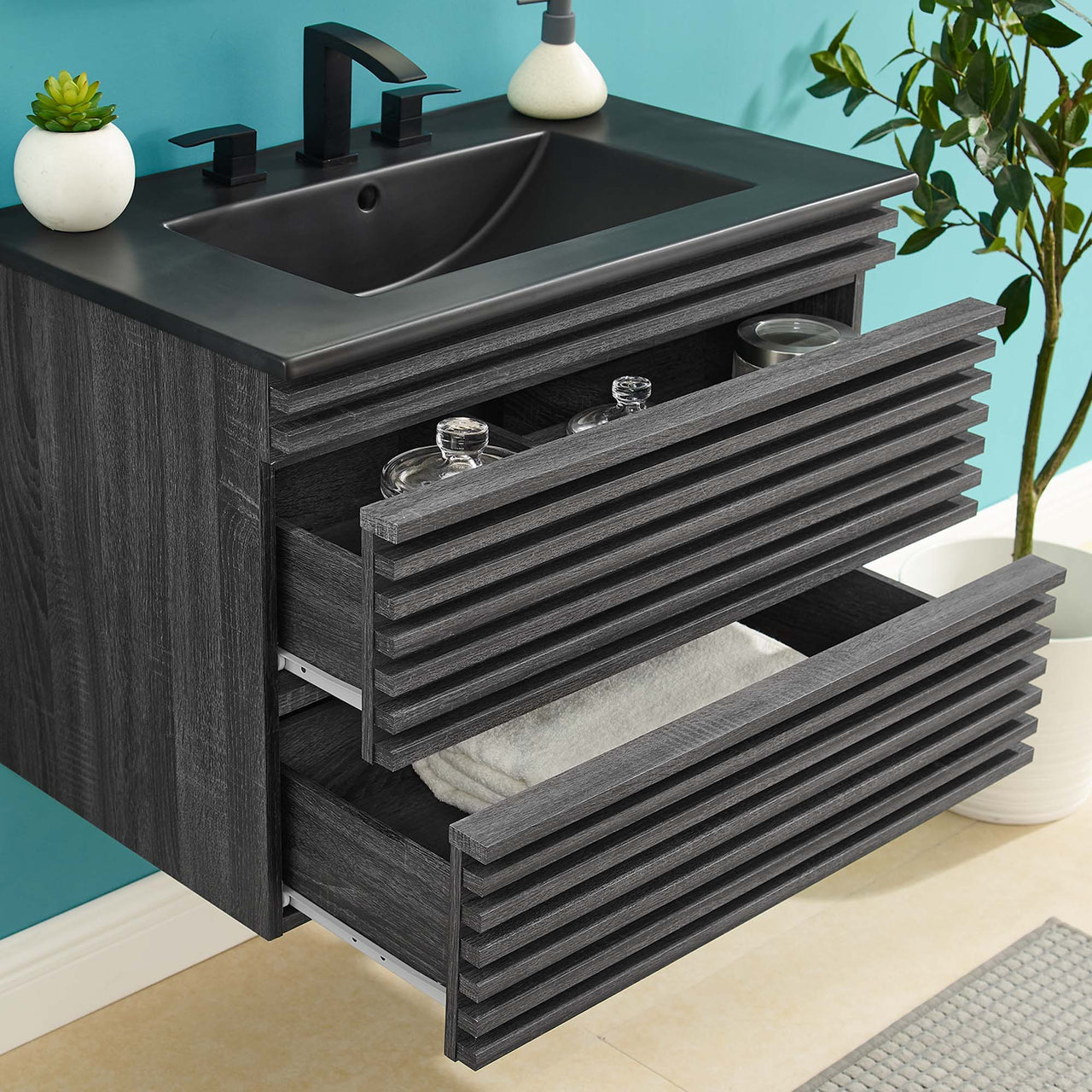 Ventra Floating Vanity Unit, Medium, Charcoal & Black