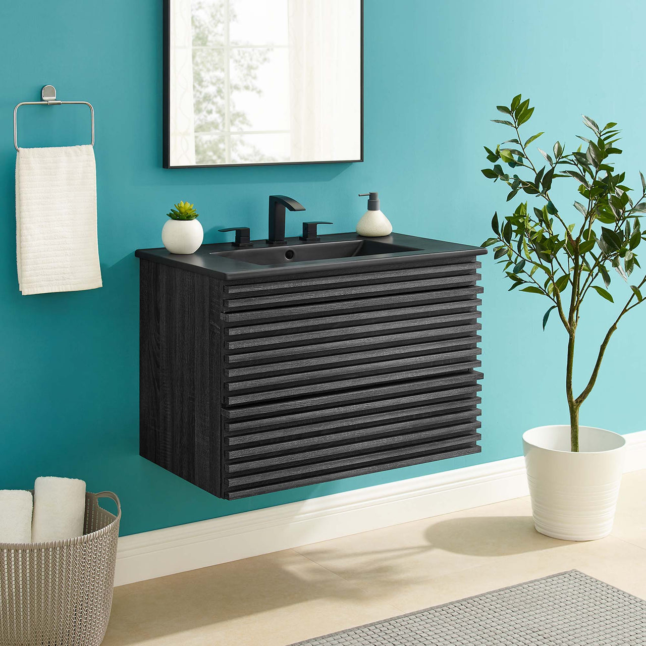 Ventra Floating Vanity Unit, Medium, Charcoal & Black