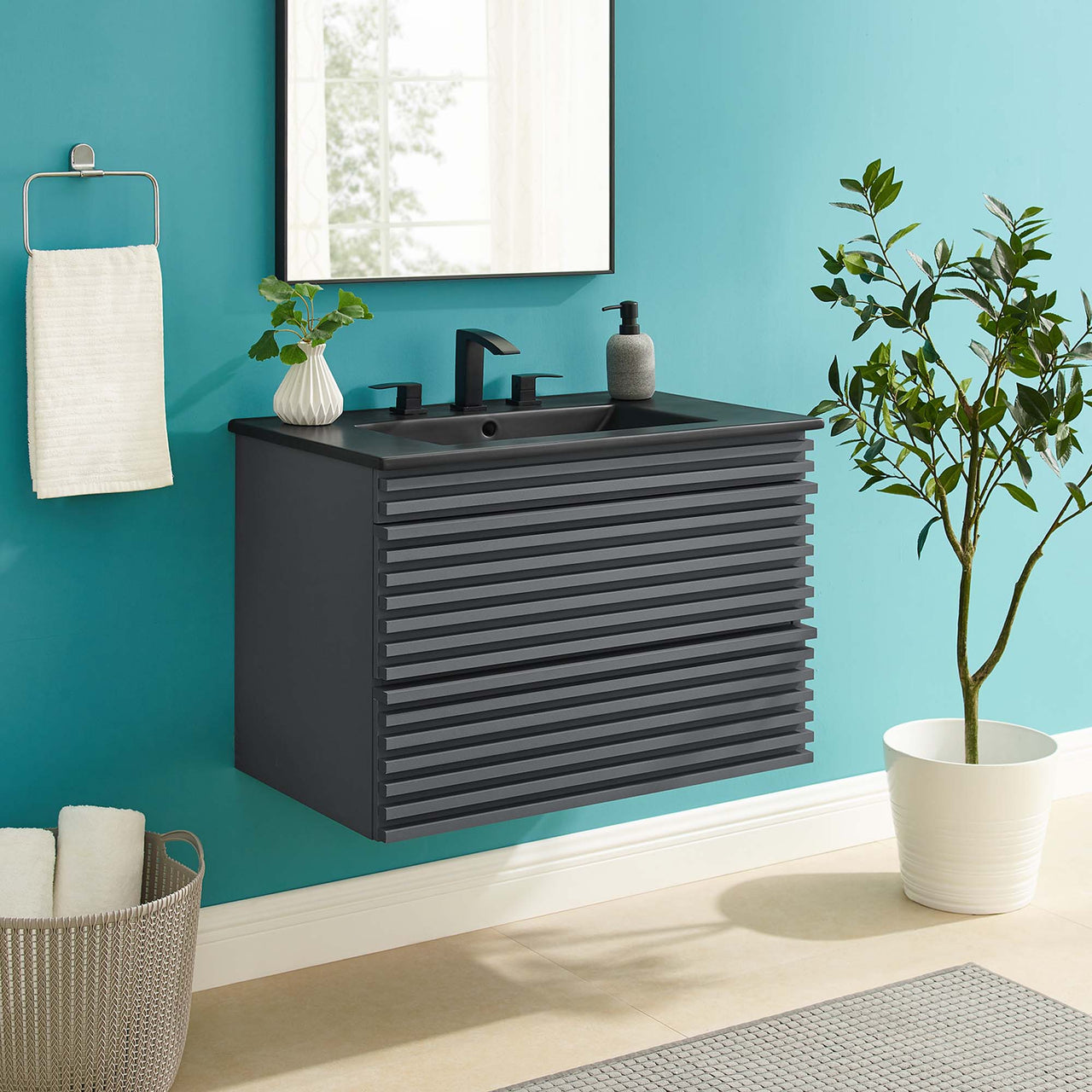 Ventra Floating Vanity Unit, Medium, Gray & Black