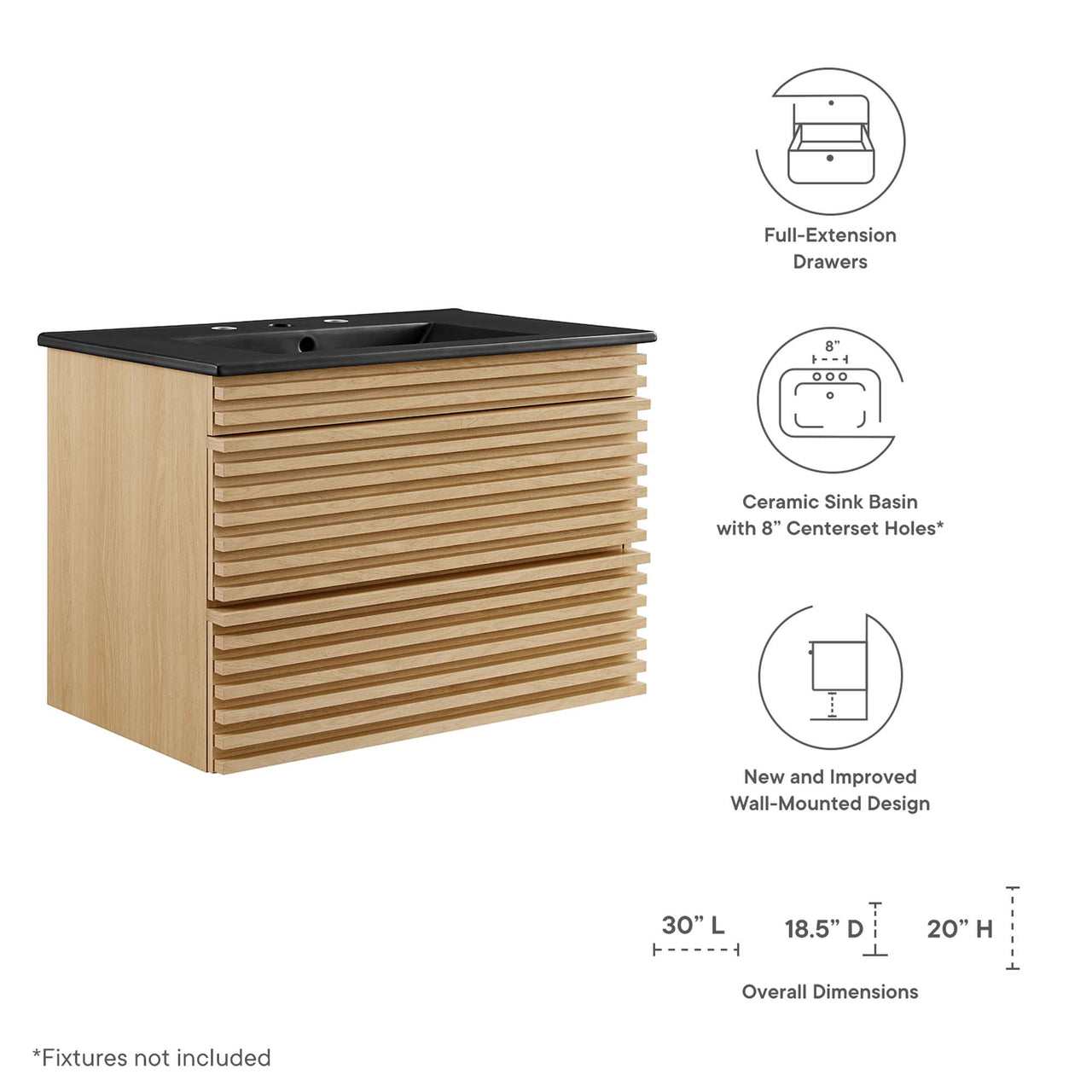 Ventra Floating Vanity Unit, Medium, Oak & Black