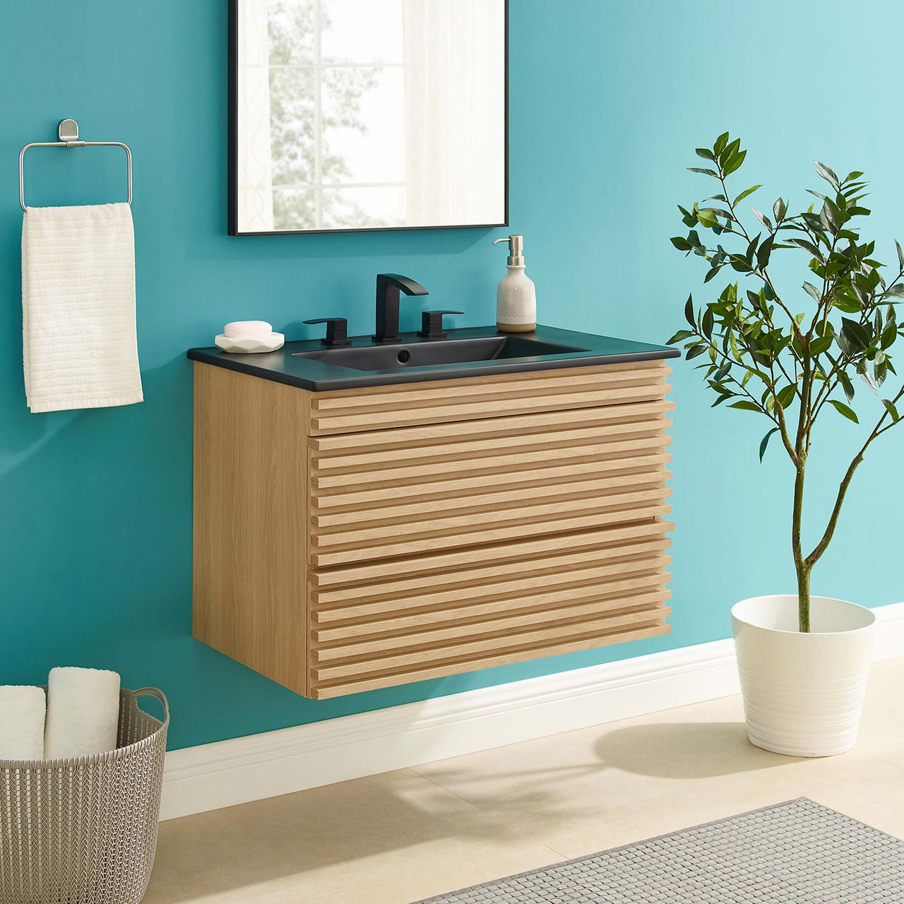 Ventra Floating Vanity Unit, Medium, Oak & Black
