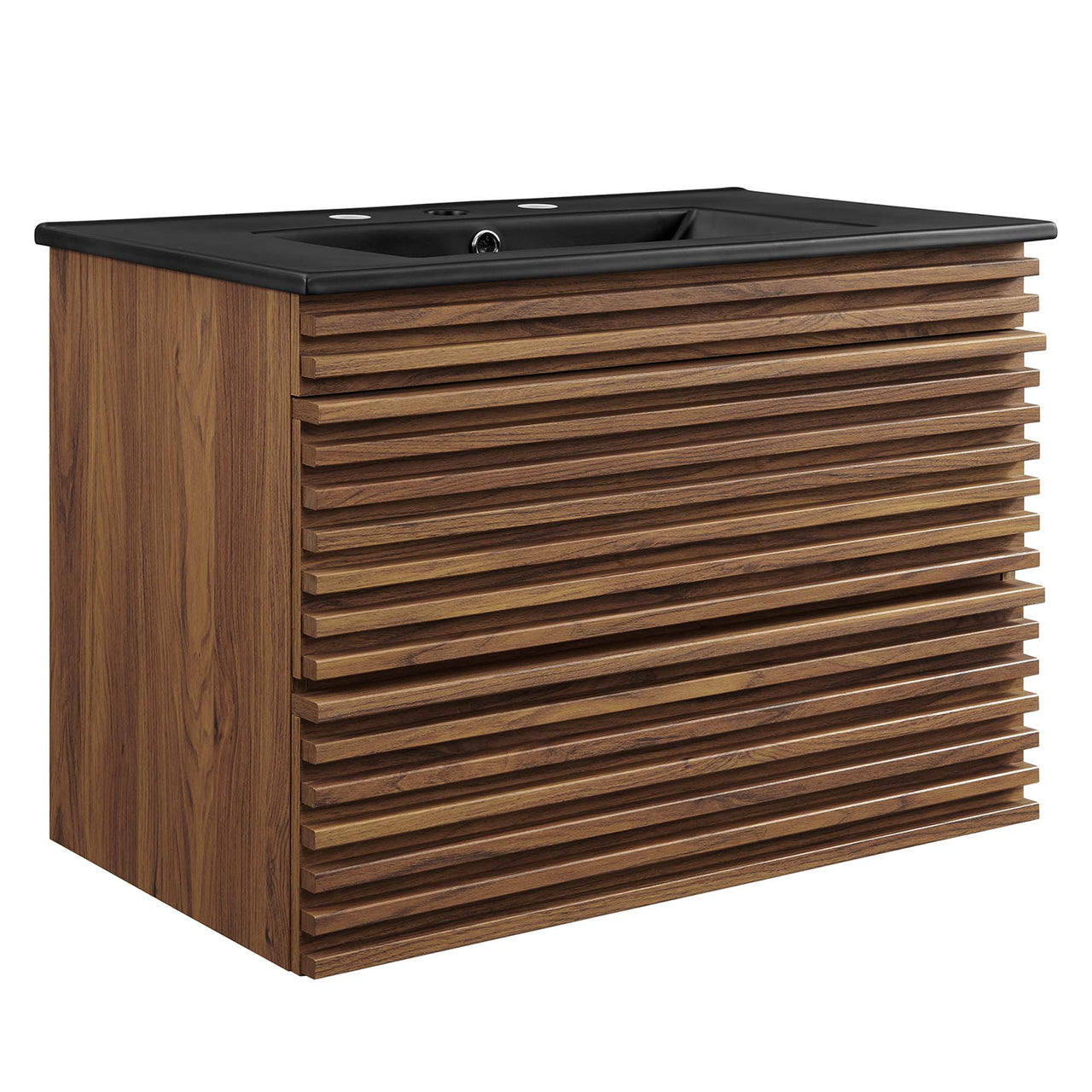 Ventra Floating Vanity Unit, Medium, Walnut & Black