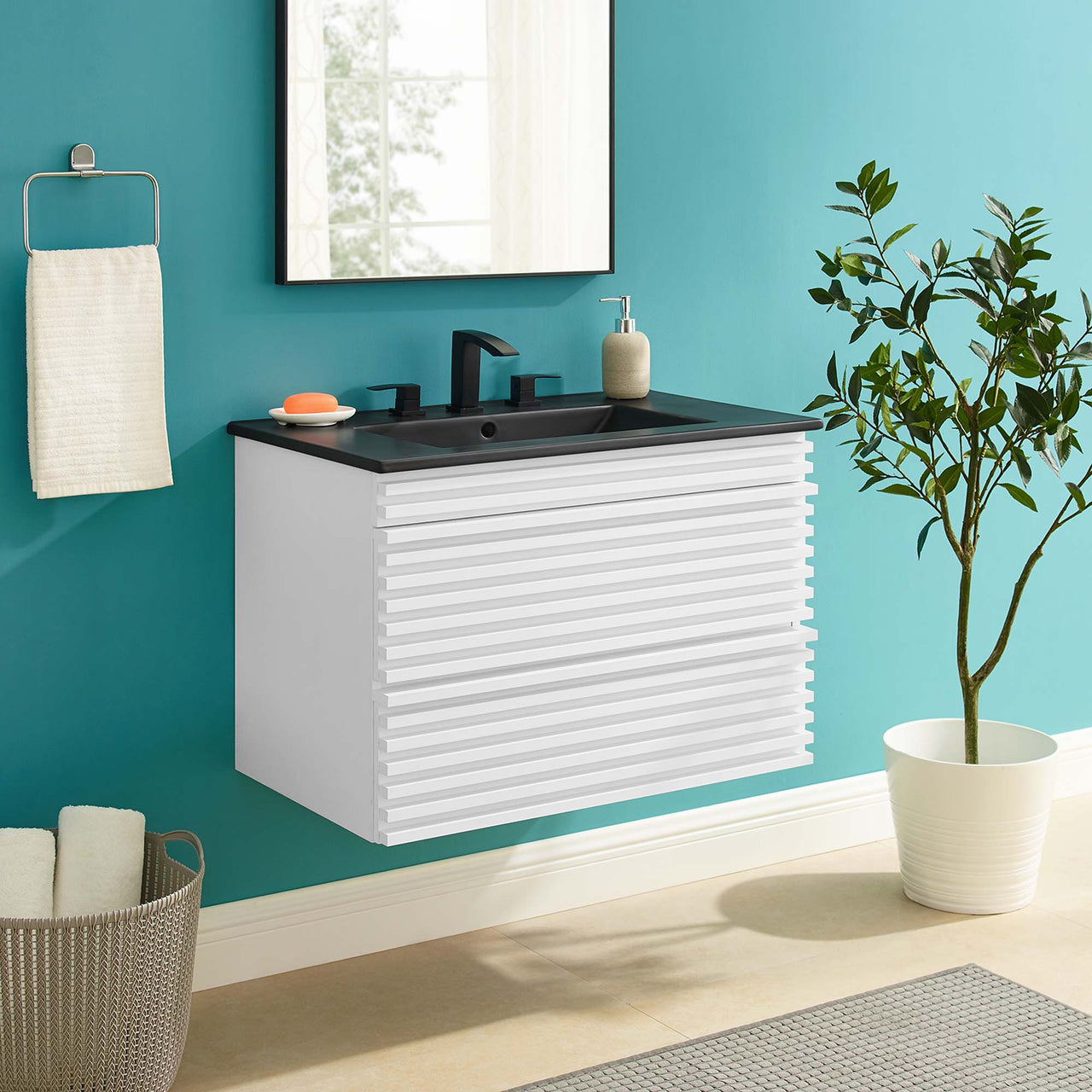 Ventra Floating Vanity Unit, Medium, White & Black