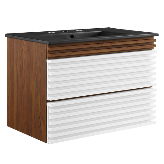 Ventra Floating Vanity Unit, Medium, White, Walnut and Black