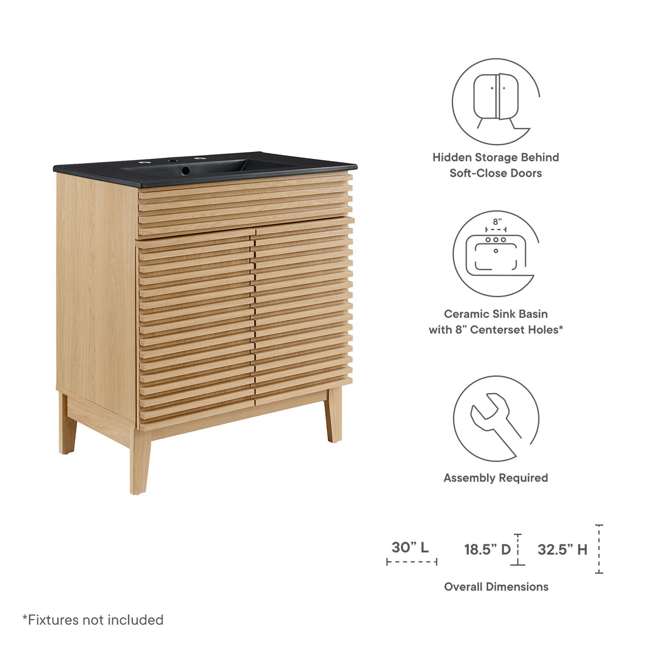 Ventra Vanity Unit, Medium, Oak & Black