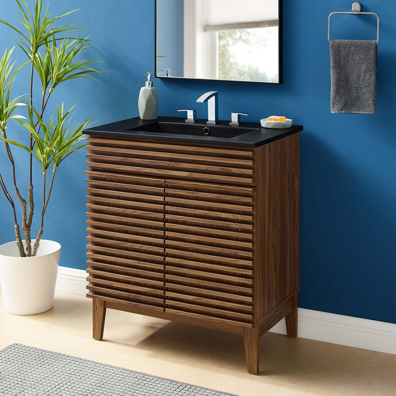 Ventra Vanity Unit, Medium, Walnut & Black